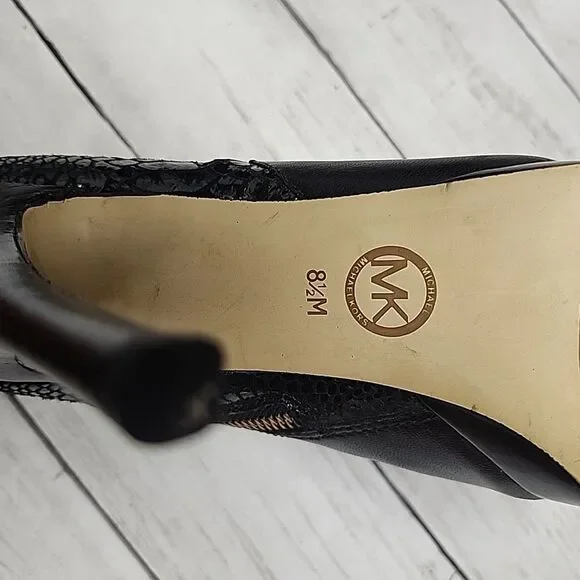 Michael Kors Womens York Boot Sz 8.5 Black Leather Stiletto Heel Platform Bootie - Picture 7 of 11